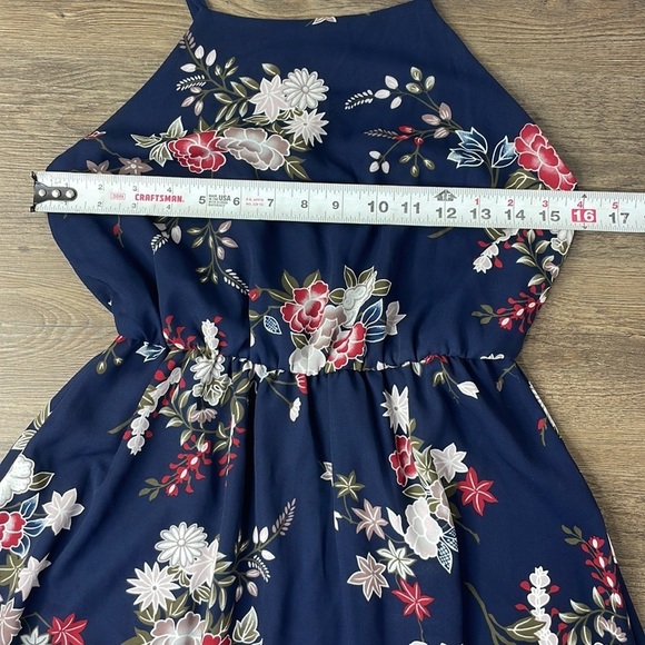 Lush Women’s Navy Blue Floral Spaghetti Strap Mini Dress, size Small - Picture 7 of 13